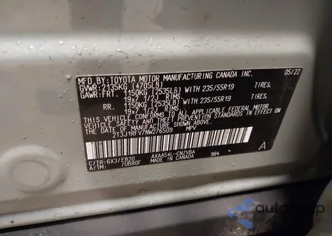 2022 Toyota Rav4 Adventure from USA, damaged, VIN 2T3J1RFV7NW276509